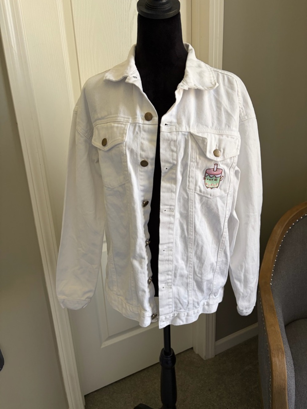 Pusheen White Denim Jacket with Cupcake Patch